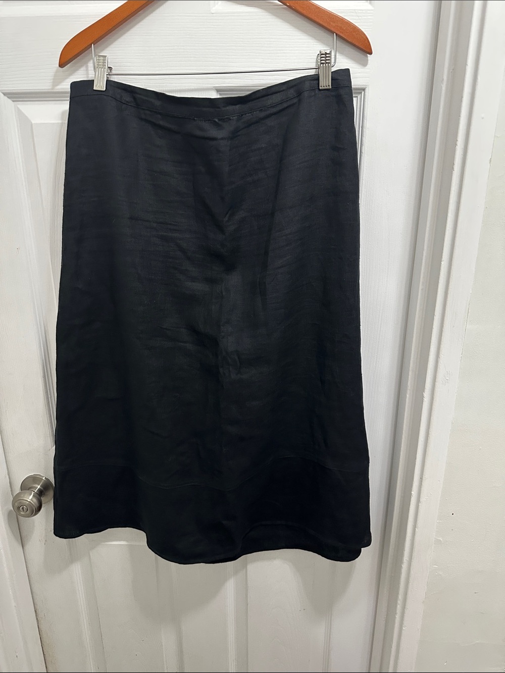 Kim Rogers Black 100% Linen  A-Line Midi Skirt